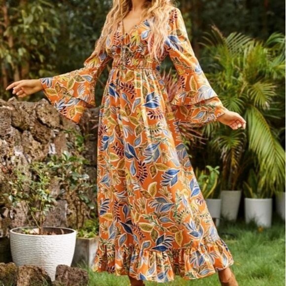 WESTERN PLANTS PATTERN MAXI DRESS - Picture 5 of 9